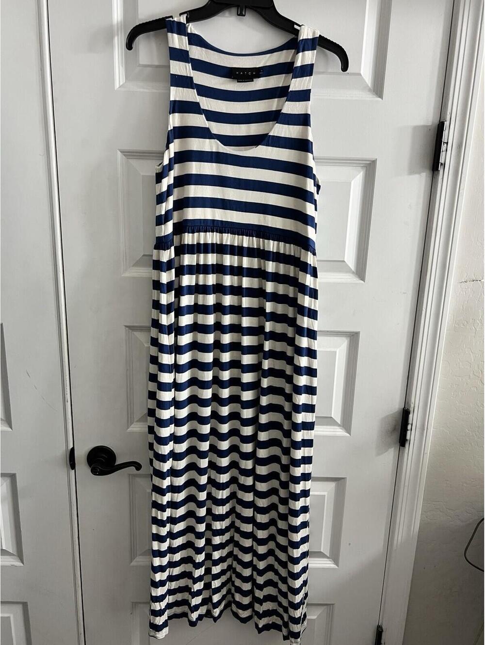 Hatch Maternity Women Sz 2 (M/8-10) Blue White Striped Maxi Dress Summer Cool